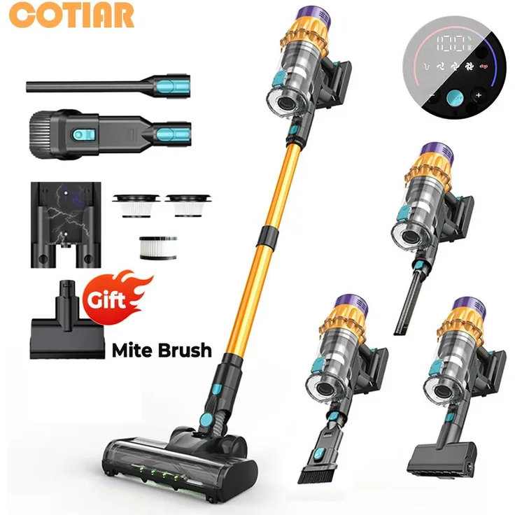 COTIAR V22 Akku-Staubsauger, bürstenloser Motor mit 650W, 55kPa Saugleistung, LED-Display, 60 Min. Laufzeit, 1,2L Staubbehälter, Gold
