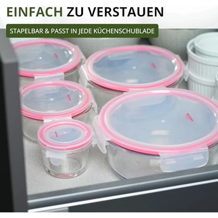 Westmark Glas-Frischhaltedose 650 ml, rund, luftdicht, BPA-frei, mit rotem Dichtungsring, spülmaschinenfest – Bild 8