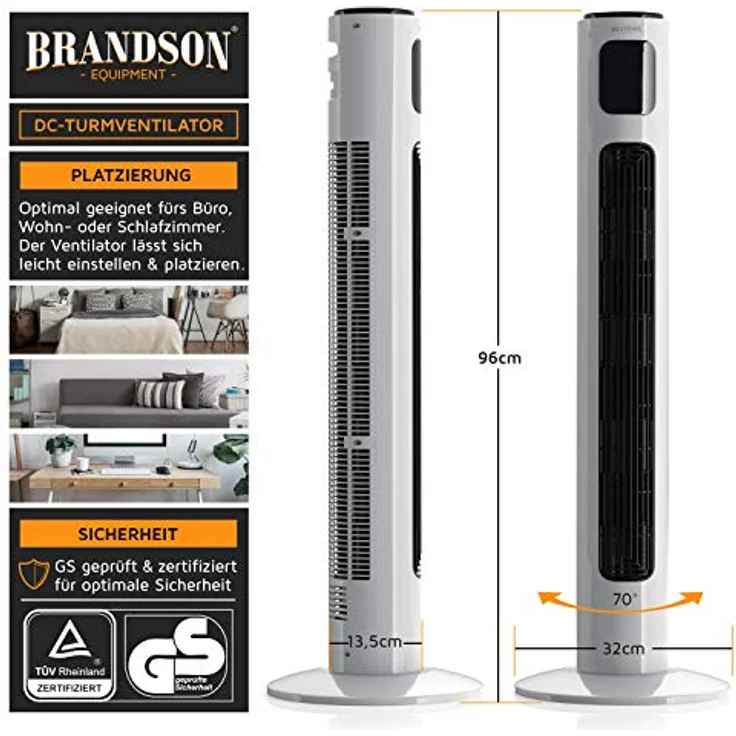 Brandson - ECO Turmventilator Silent mit DC-Motor - Testsieger 2023-12 Geschwindigkeiten - Ventilator Standventilator - Timer - inkl. Fernbedienung – sehr leise - energiesparend – Bild 2