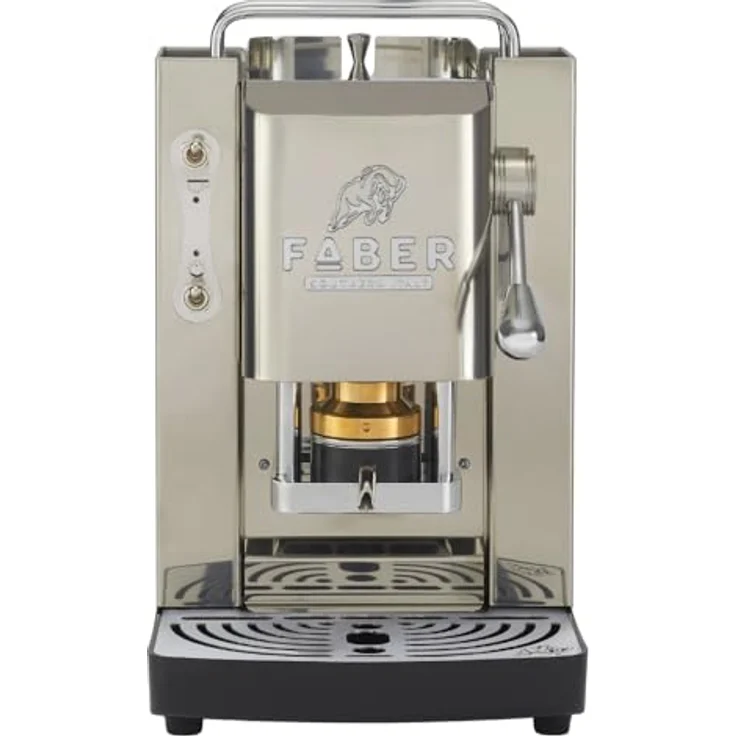 FABER COFFEE MACHINES Deluxe 3.0 Kaffeemaschine ESE 44 mm, Magnetventil, herausnehmbarer Padhalter, 1L Glaskanister, verstellbare Messing-Padpresse (Edelstahl Glossy, Chrom) – Bild 2