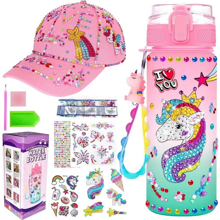 LuxusKollektion Trinkflasche Einhorn Set, 600ml, pink, bruchfest mit Tragegriff