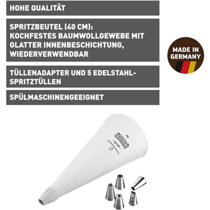 Kaiser Spritzbeutel Set 7-teilig, wiederverwendbarer Spritzbeutel groß mit Tüllen, Adapter, 5 Spritztüllen, kochfest, Schneidehilfslinie – Bild 3