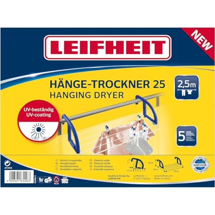 Leifheit Hängetrockner Classic 25, Wandtrockner mit 2,5m Wäscheleine, flexibel einsetzbarer Heizkörpertrockner, Handtuchhalter für das Bad, für Innen und Außenbereich, Balkonwäschetrockner, Wäschereck – Bild 4