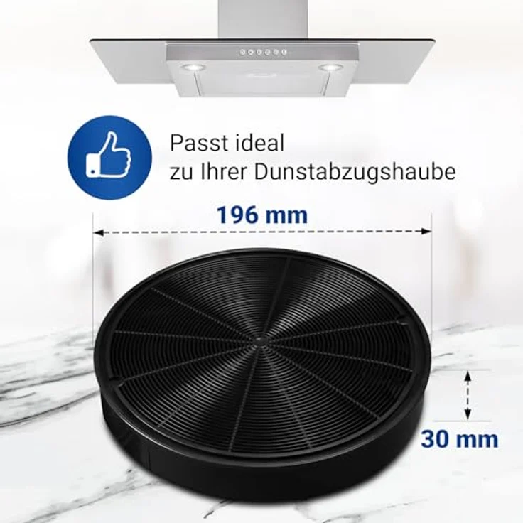 VIOKS 2x Aktivkohlefilter für Dunstabzugshauben, Rundfilter mit 196 mm Durchmesser, Ersatz für AEG, Bosch, Faber und Whirlpool – Bild 3