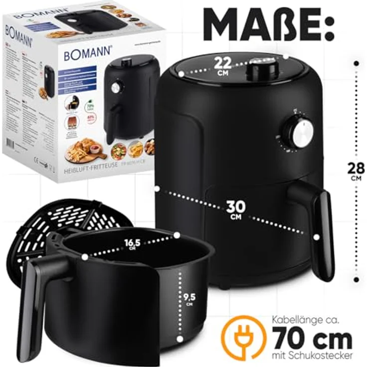 BOMANN Heißluftfritteuse FR 6076 H CB, Heißluftfritteuse 360° Air-Flow, kein Öl o. Fett, schwarz – Bild 6