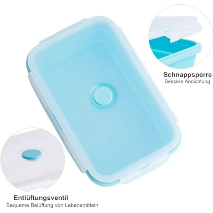 König Design Faltbare Frischhalteboxen 4 Stück, auslaufsicher, kompakt, blau – Bild 3
