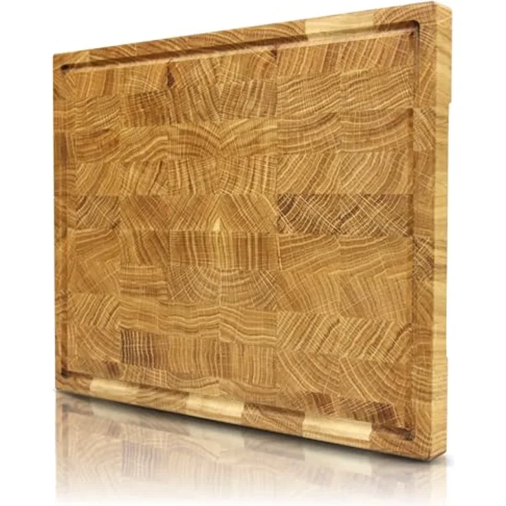 holz4home® Schneidebrett aus Eiche I Stirnholz Würfelmuster I Steakbrett 35x25x2,5 cm LxBxH I Küchenbrett mit Saftrille in Eichefarben