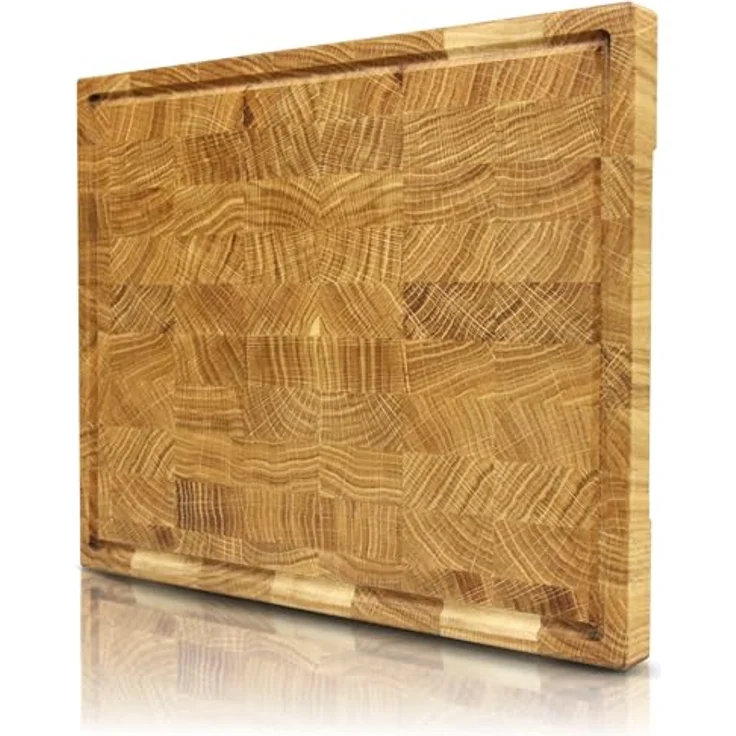 holz4home® Schneidebrett aus Eiche I Stirnholz Würfelmuster I Steakbrett 35x25x2,5 cm LxBxH I Küchenbrett mit Saftrille in Eichefarben – Bild 1