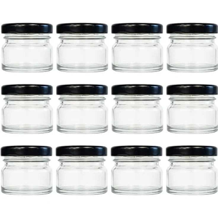 hocz 12x Mini Marmeladengläser 30 ml, Schraubgläser mit schwarzem Deckel, luftdicht und spülmaschinenfest, Set für Marmelade und Aufbewahrung, 12 Stück – Bild 1