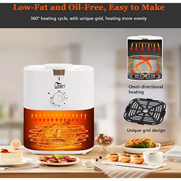 Heißluftfritteuse, 4L Air fryer XL Heissluftfriteuse für 2-6 Personen,1500W Friteuse mit Vorheizen & Warmhalten, ohne Öl und Fett, Antihaftkorb,32 Rezepte, Weiß – Bild 2