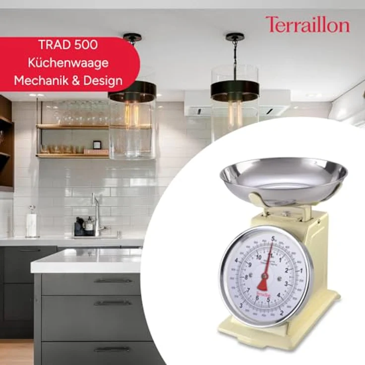 Terraillon Küchenwaage, Mit manueller Tara-Funktion, Großes Ziffernblatt, Bis 5 kg, Tradition 500, Creme – Bild 3