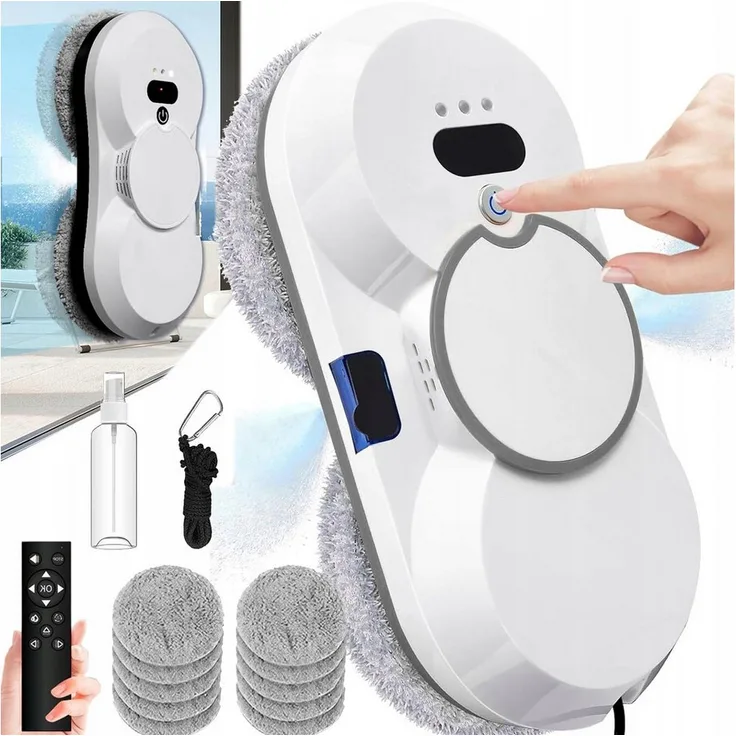 AKKEE Fensterputzroboter mit Automatischem Wasserstrahl, 5600 Pa Saugkraft, Weiß, inkl. Fernbedienung und Wassertank