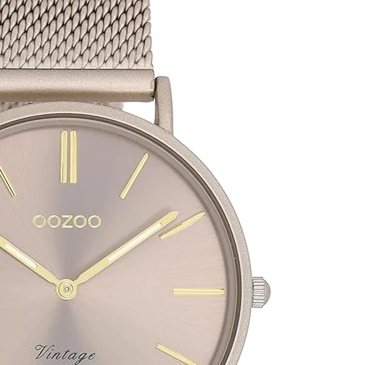 Oozoo Vintage Damen Uhr Taupe/Gold | Moderne Armbanduhr mit Mesharmband für Frauen | Edle Analog Damenuhr in rund C20337 (36mm Gehäuse) – Bild 2