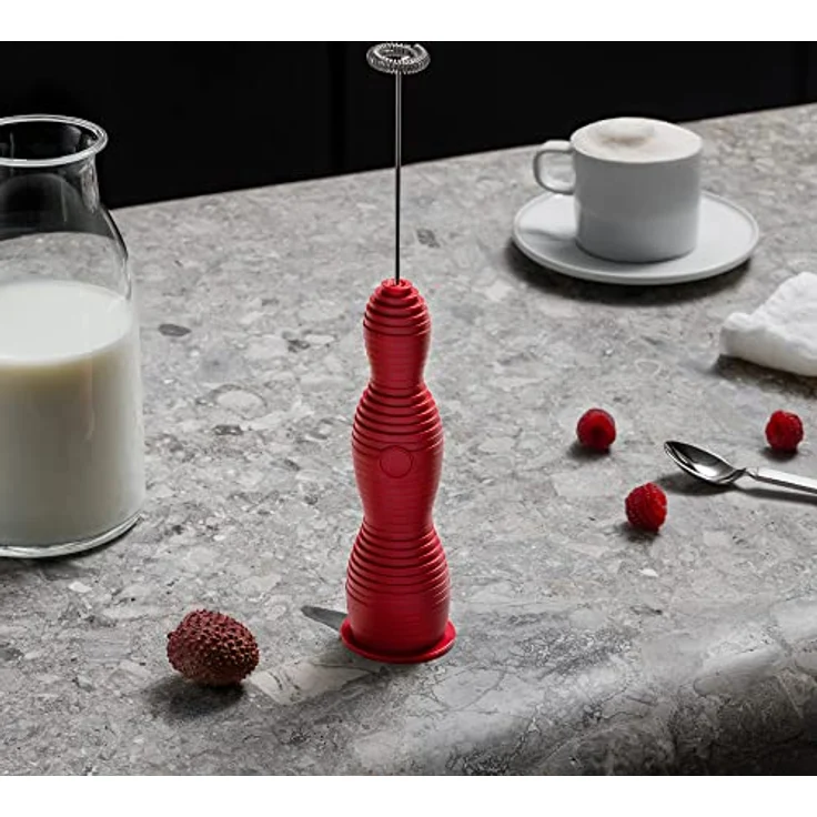 Alessi Milchaufschäumer Pulcina Rot, USB-aufladbarer Küchenhelfer mit ergonomischem Griff – Bild 2