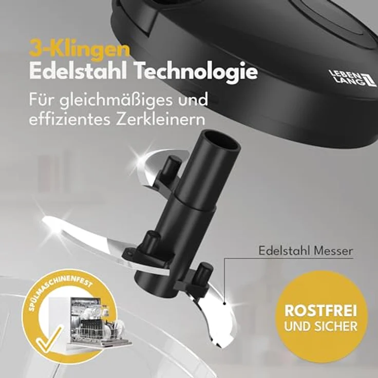 Lebenlang Manueller Zerkleinerer, 400 ml, mit Edelstahlklingen, spülmaschinengeeignet, BPA-frei, rutschfeste Basis – Bild 4