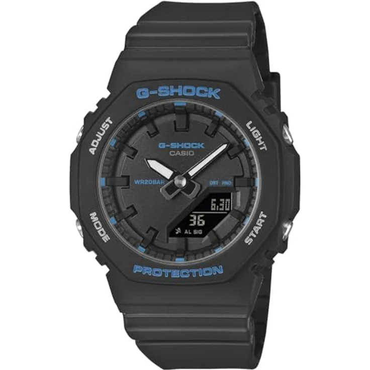 Casio GMA-P2100BA-1AER, Damenuhr mit Analoguhr und Digitalfunktionen, schwarzes Gehäuse und Armband, wasserdicht bis 20 bar – Bild 1