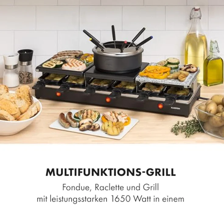 Klarstein Fonduelette XL 3-in-1 Raclettegrill & Fondue, 1650W, Naturstein, für 12 Personen, schwarz – Bild 2