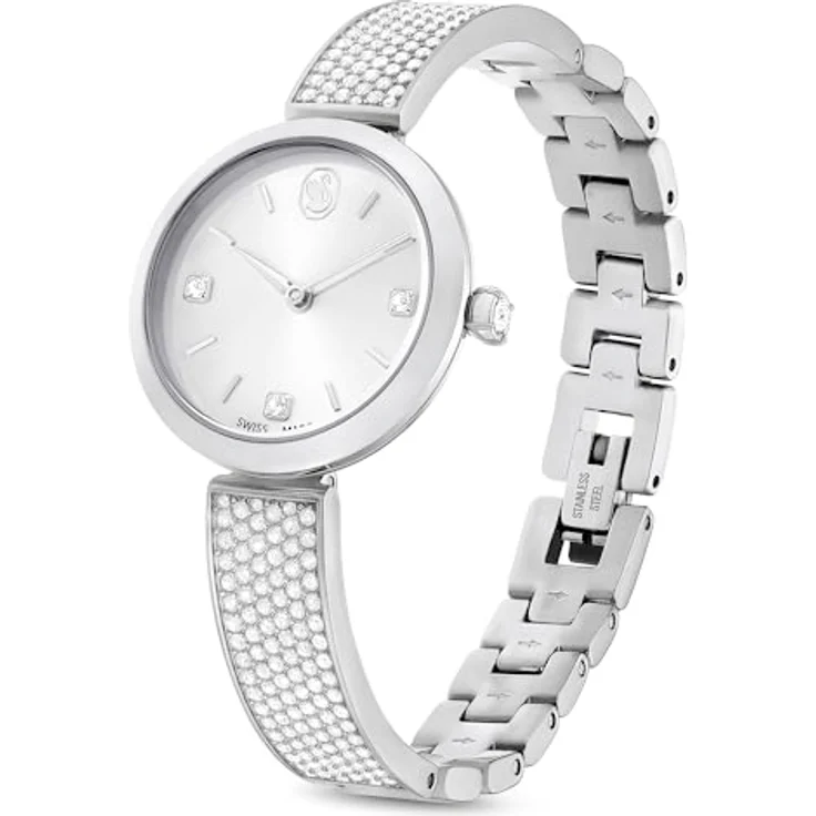 Swarovski Illumina Uhr, Schweizer Produktion, Metallarmband, Silberfarben, Edelstahl, mit 210 Kristallen – Bild 1