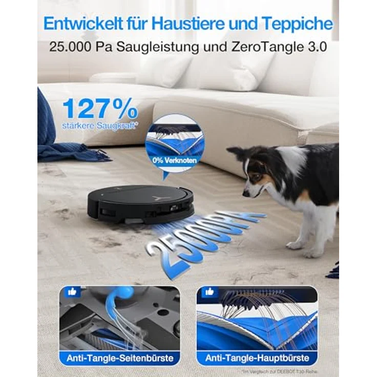 ECOVACS DEEBOT T50 PRO Omni Gen3, Saugroboter mit Wischfunktion, 25.000 Pa Saugkraft, AIVI 3D 3.0, automatischer Reinigungslösung, Mopp-Reinigung bei 75°C, ultraflaches Design in Glanzschwarz – Bild 2