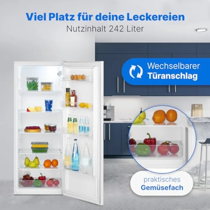 Bomann Kühlschrank VS 7363, 242L Vollraumkühlschrank ohne Gefrierfach, 5 Ablagen, 39 dB, weiß – Bild 2