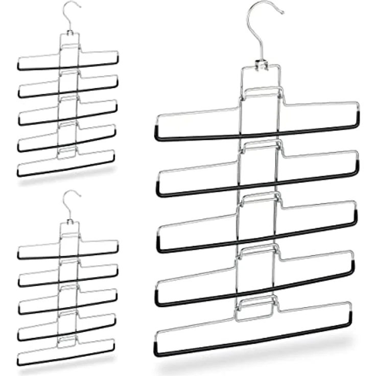 Relaxdays Mehrfachhosenbügel 3er Set, platzsparend für 15 Hosen, rutschfest und entnehmbare Bügel, silber, HBT: 52x33,5x2 cm – Bild 1
