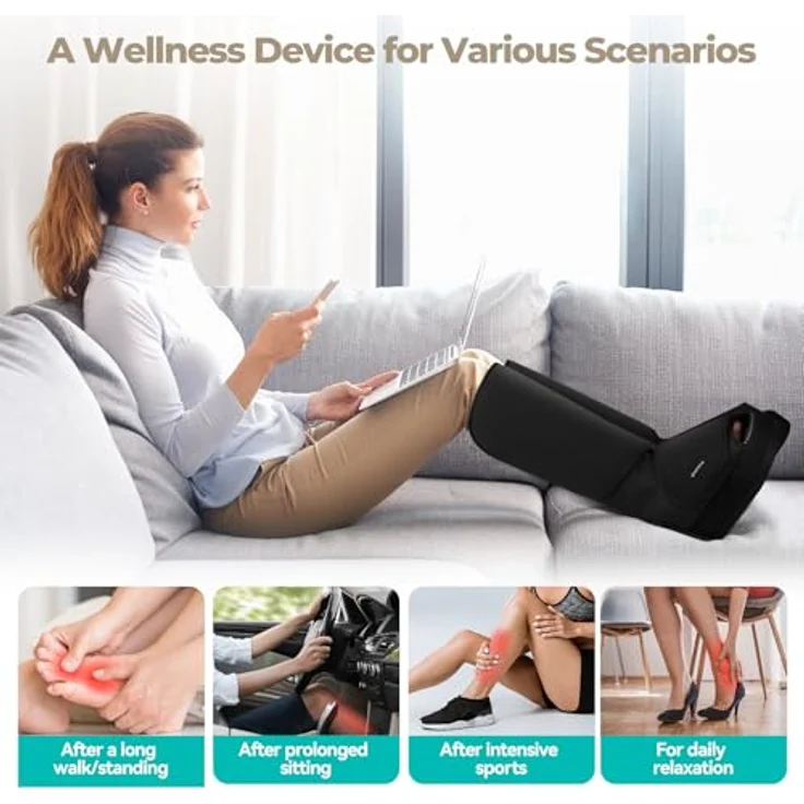 Aspria 2-in-1 Waden-Fußmassagegerät mit Luftkompression, Vibration und Wärmetherapie, kabelloses Design für geschwollene Beine, schwarz – Bild 3