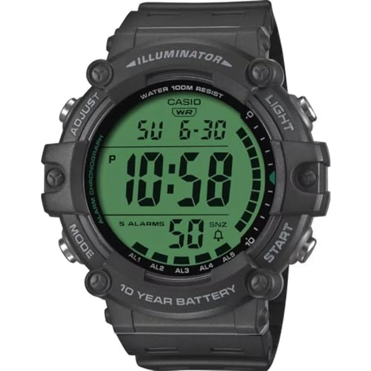Casio Herren Digitaluhr Casio Collection, grüne Quarz-Armbanduhr mit Stoppuhr, Alarm und drehbarer Lünette, wasserdicht bis 10 bar – Bild 1