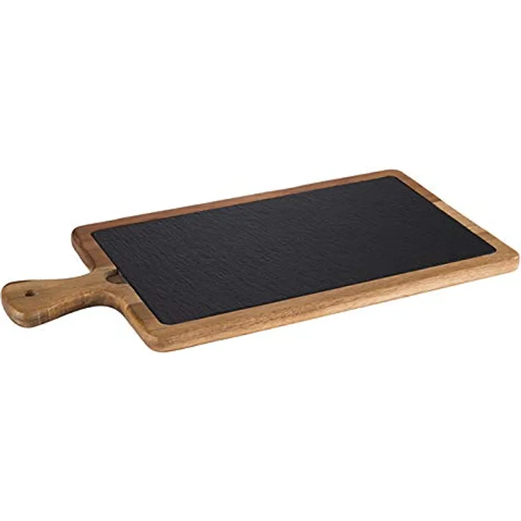 APS 811 Servierbrett, 2-teilig, 33 x 20 cm, H: 2 cm, Akazienholz, lackiert, Naturschiefer