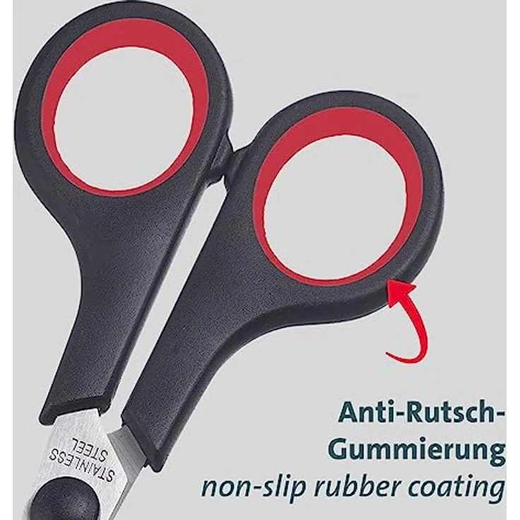Westmark Bastelschere 14 cm – Haushaltsschere ideal für das Schneiden von Kunststoff, Papier, Pappe und mehr – rostfreier Edelstahl, schwarz, rot – Bild 4