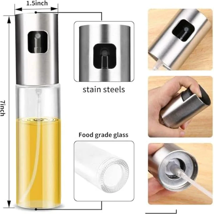 ChioSun Öl Sprayer Flasche, 100ml Edelstahl und Glas, essigspritzender Spender für BBQ, Salat und Kochen, BPA-frei – Bild 3