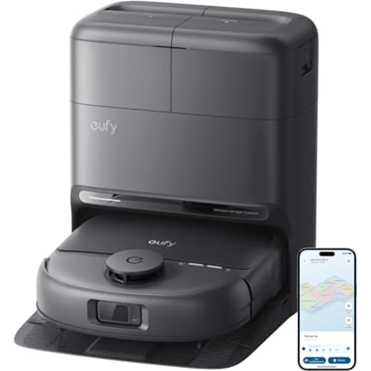 eufy Saugroboter mit Wischfunktion C28, 15.000 Pa Turbo-Saugkraft, HydroJet selbstreinigende Wischrolle, 5-in-1 Omni-Station, KI-Hinderniserkennung, Anti-Verwicklung-Bürste