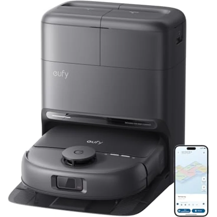 eufy Saugroboter mit Wischfunktion C28, 15.000 Pa Turbo-Saugkraft, HydroJet selbstreinigende Wischrolle, 5-in-1 Omni-Station, KI-Hinderniserkennung, Anti-Verwicklung-Bürste – Bild 1