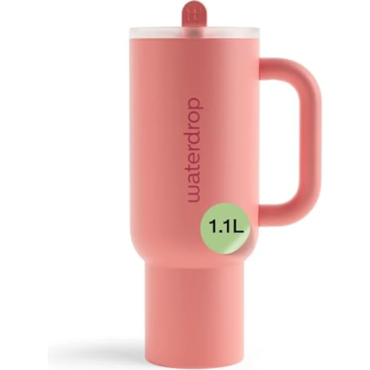 waterdrop® Thermobecher 1,1L mit Strohhalm – Auslaufsichere Edelstahlflasche, doppelwandige Vakuumisolierung, hält 12h kalt, klappbares Mundstück – Bild 1