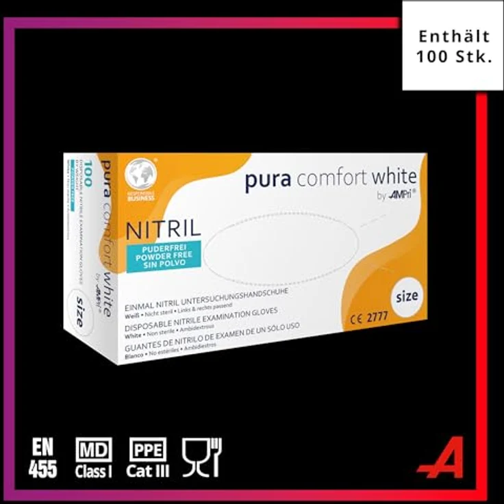 AMPri Pura Comfort Nitrilhandschuhe weiß 100 Stück Gr.XS – Bild 3