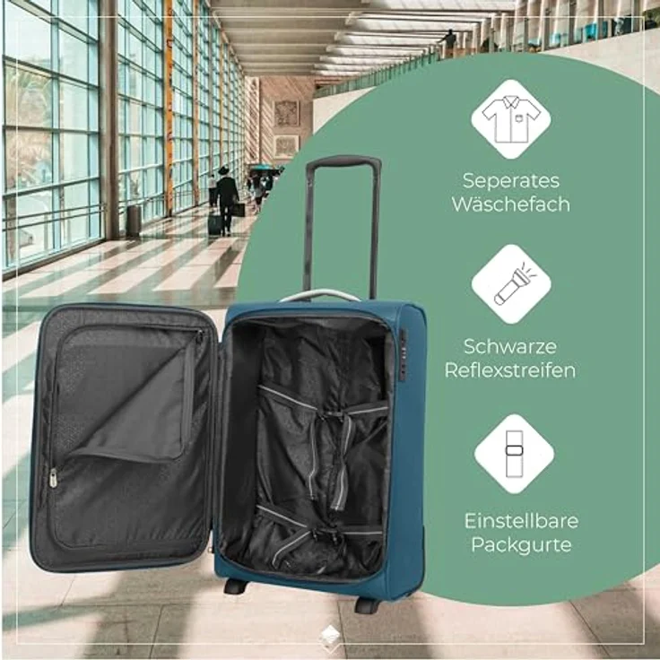 Travelite Jetpack Handgepäck Koffer, 55x35x23 cm, 40 l, 2,2 kg, integriertes Zahlenschloss, Petrol, geeignet für Air France, KLM + ITA – Bild 4