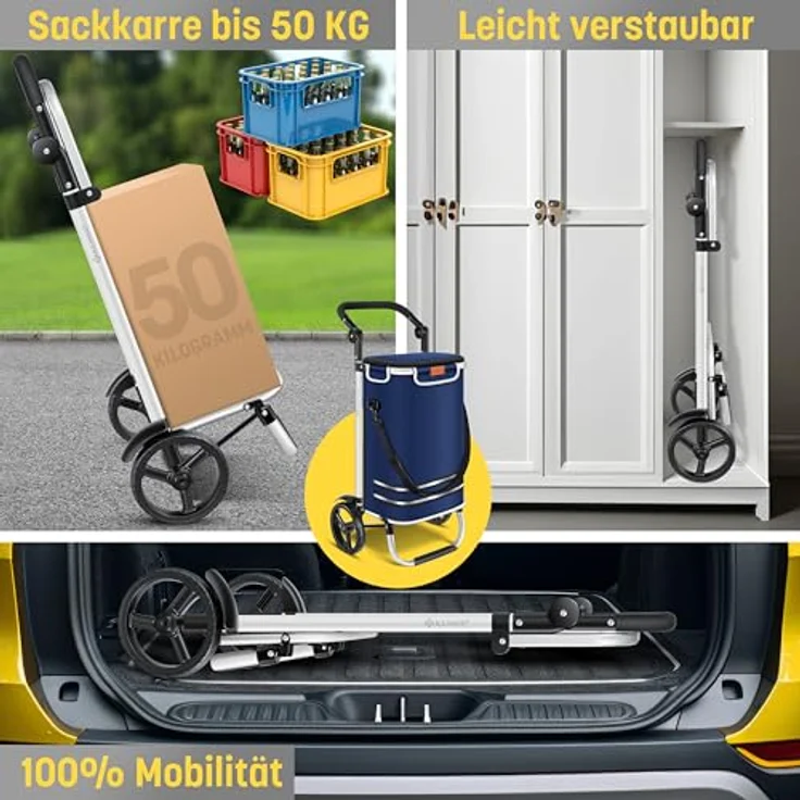 KESSER® Einkaufstrolley klappbar mit 56L Kapazität und belastbar bis 50kg | 3in1 Trolley Sackkarre & Umhängetasche | Faltbarer Einkaufswagen inkl. Kühlfach & Einkaufschip | Treppensteiger Navyblau – Bild 3