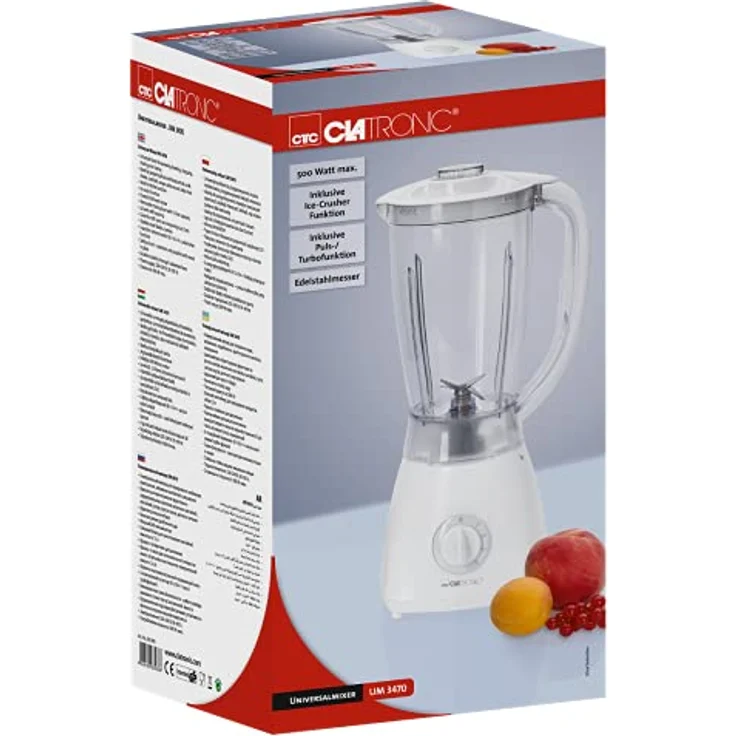 Clatronic UM 3470 -- Universalmixer ideal für Küche & Bar -- Ice-Crush Funktion -- 1.5 Liter Fassungsvermögen -- Edelstahlmesser -- 500 Watt – Bild 5