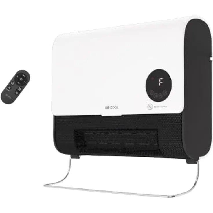 BE COOL Wand-Heizlüfter 2000W "Daniel" BCDaniel26 mit Fernbedienung, 2 Heizstufen und 12-Std.-Timer, platzsparendes Design