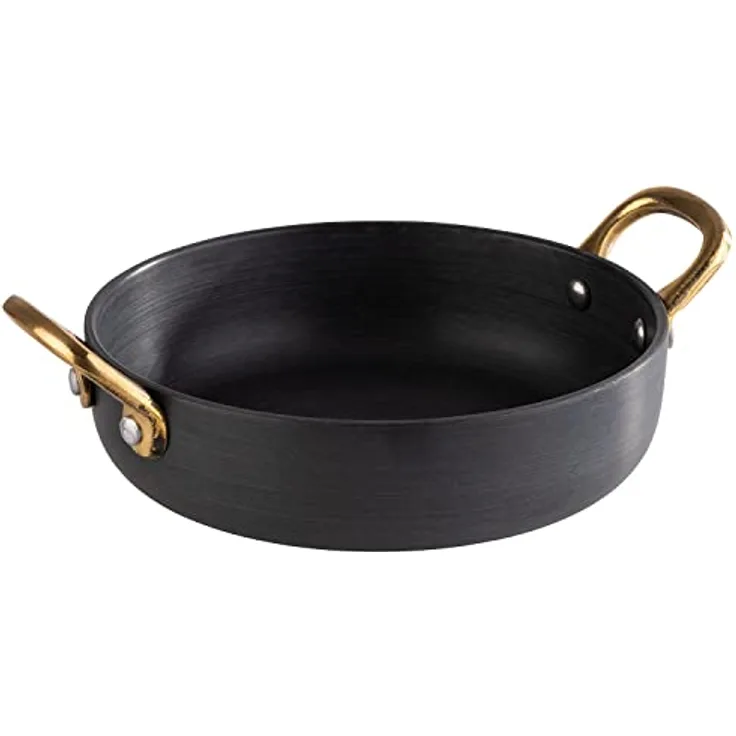 APS 40742 Serviertöpfchen, Aluminium, Griffe aus Messing, Ø 15 cm, 0,5 Liter, schwarz
