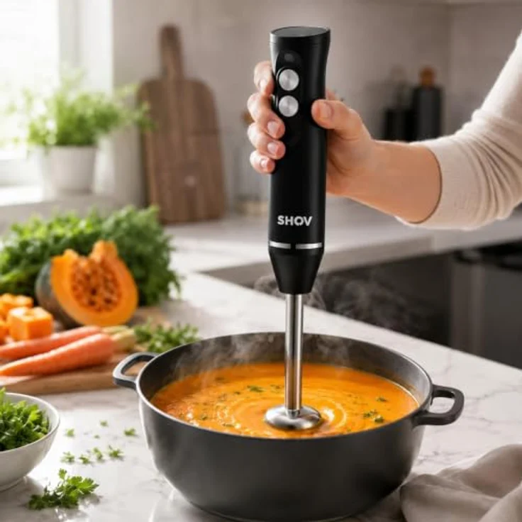 SHOV Premium Stabmixer 400 W, Edelstahlklingen für cremige Ergebnisse, kompakt 7 cm hoch – Bild 2