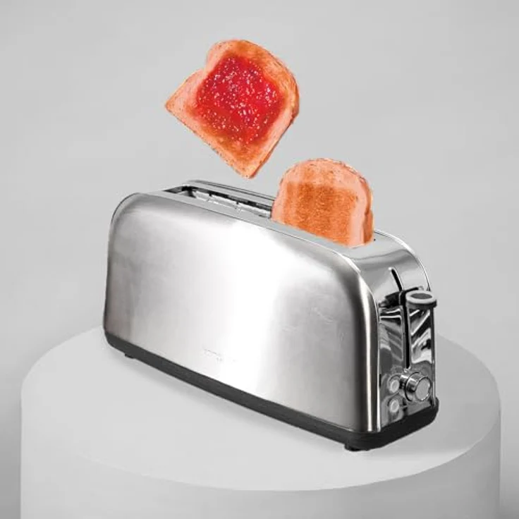Cecotec Toastin' Time 850 Inox Long Lite, Vertikaler Toaster mit 850 W, 2 Scheiben, 3,8 cm breitem Schlitz, Edelstahl, inkl. Brötchenaufsatz und Krümelschublade – Bild 5