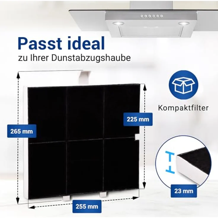VIOKS Kohlefilter Dunstabzugshaube 255x225x23mm Ersatz für Balay 00361047 361047 FKS170BSH DHZ5136 LZ51351 Z5117X - Aktivkohlefilter mit Einkerbung, passend für Viva, Neff, Constructa - schwarz – Bild 4