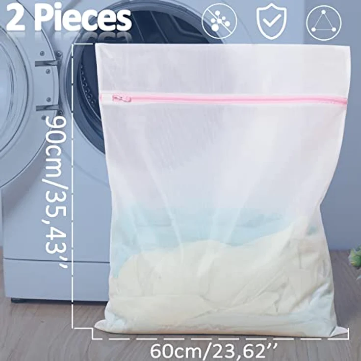 Dmjia XXL Wäschebeutel, 2 Stück Wäschenetz 60 x 90 cm, reißfest mit verstecktem Reißverschluss für Waschmaschine, ideal für Mäntel, Daunenjacken, Vorhänge und Teppiche – Bild 2