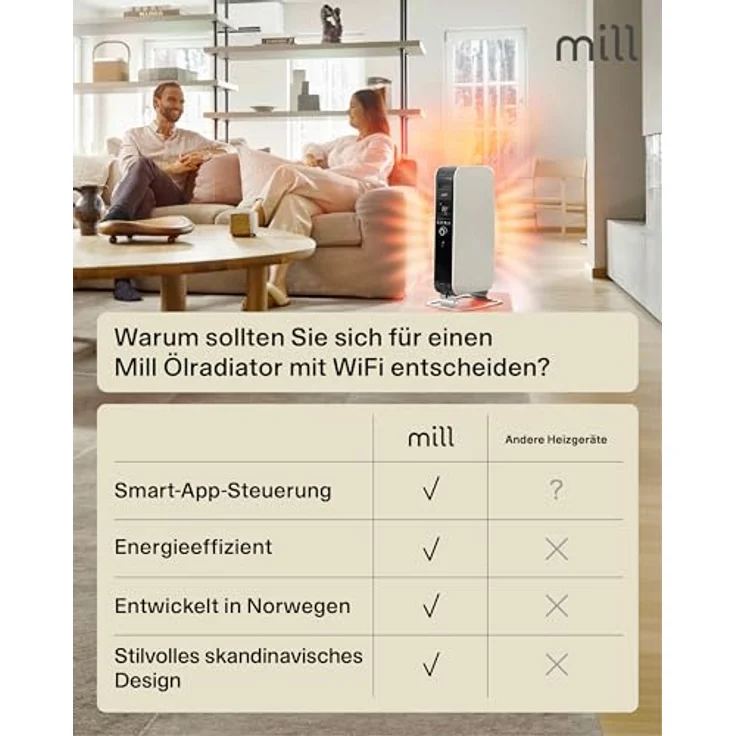 Mill Öl-Radiator Gentle Air WIFI 42 x 65,6 cm 2000 W weiß, mit Wi-Fi und Fernsteuerung – Bild 6