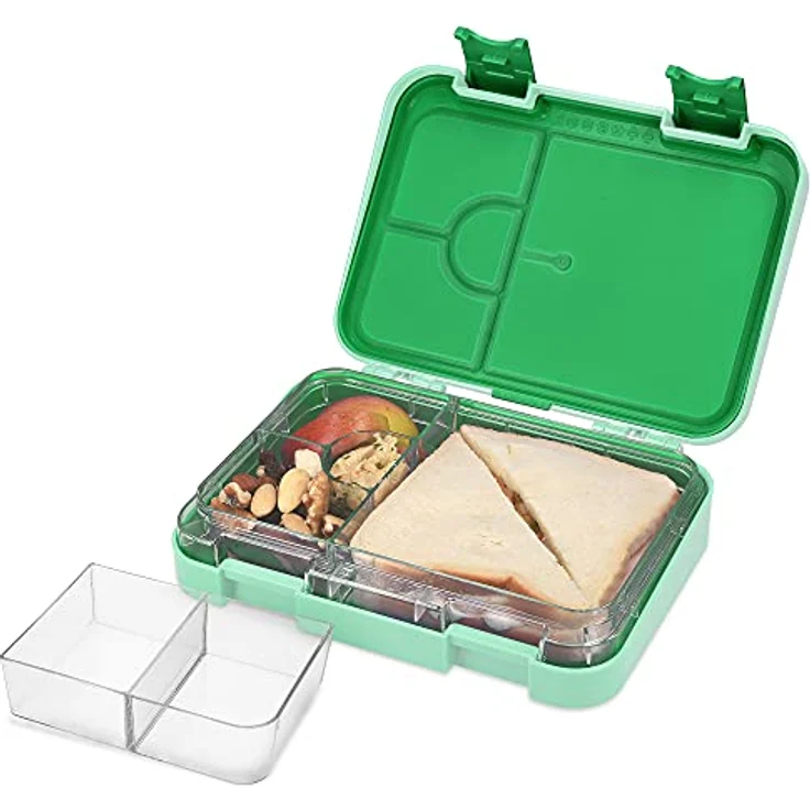 Navaris Lunchbox, Kunststoff, (1-tlg), Bento Box Brotdose Vesperbox - auslaufsicher mit variablen Fächern - herausnehmbare Innenschale - für Jungs und Mädchen, grün – Bild 2