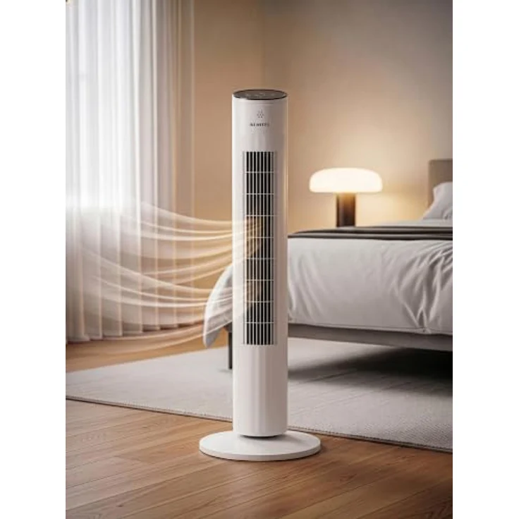 KUMTEL Standventilator, 50 W mit automatischer Abschaltfunktion und Fernbedienung, 60° Oszillation, weiß – Bild 3