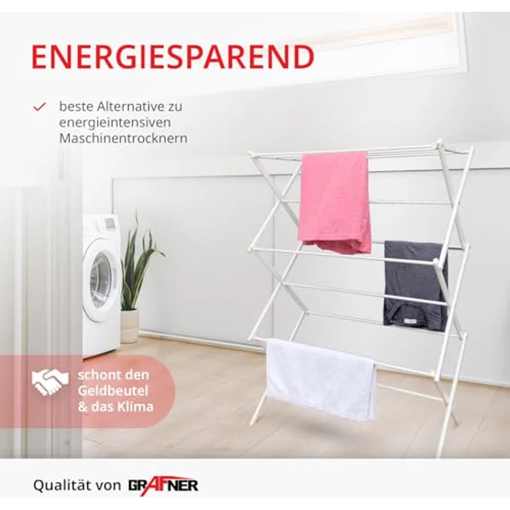 Grafner Wäscheständer klappbar und platzsparend, 11 Stangen, 6 Ebenen, robuster Stahlrahmen, kompakt Metall Wäscheständer Turm für kleine Räume und Camping – Bild 4
