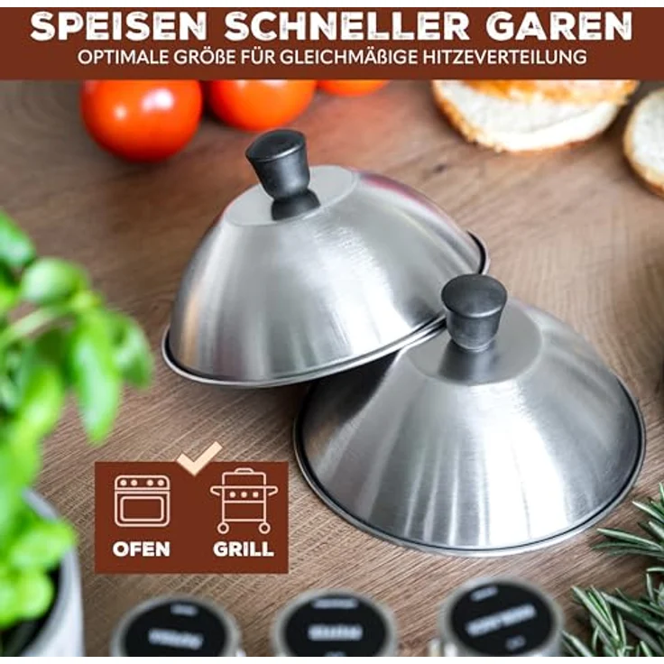 bremermann Burgerhauben-Set, 4er Set Schmelzglocken aus rostfreiem Edelstahl, je 16 cm, multifunktional für Grill und Pfanne – Bild 5