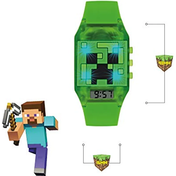 Minecraft Uhr MIN4014, digitale Armbanduhr mit Creeper Design und grünem Gummiband – Bild 4