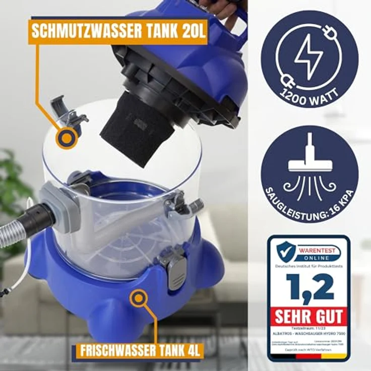 Albatros Waschsauger Hydro 7500 + 1 Liter Teppich-Polster Shampoo – Bild 2